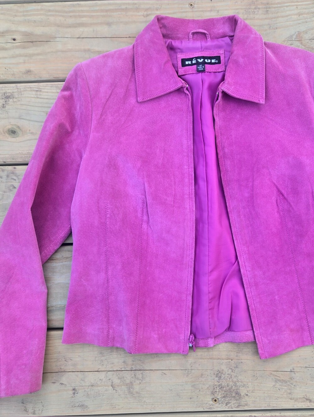 Vintage Revue Fuschia Pink Genuine Suede Zip Jacket Y2k Barbiecore Sz 6P / Small